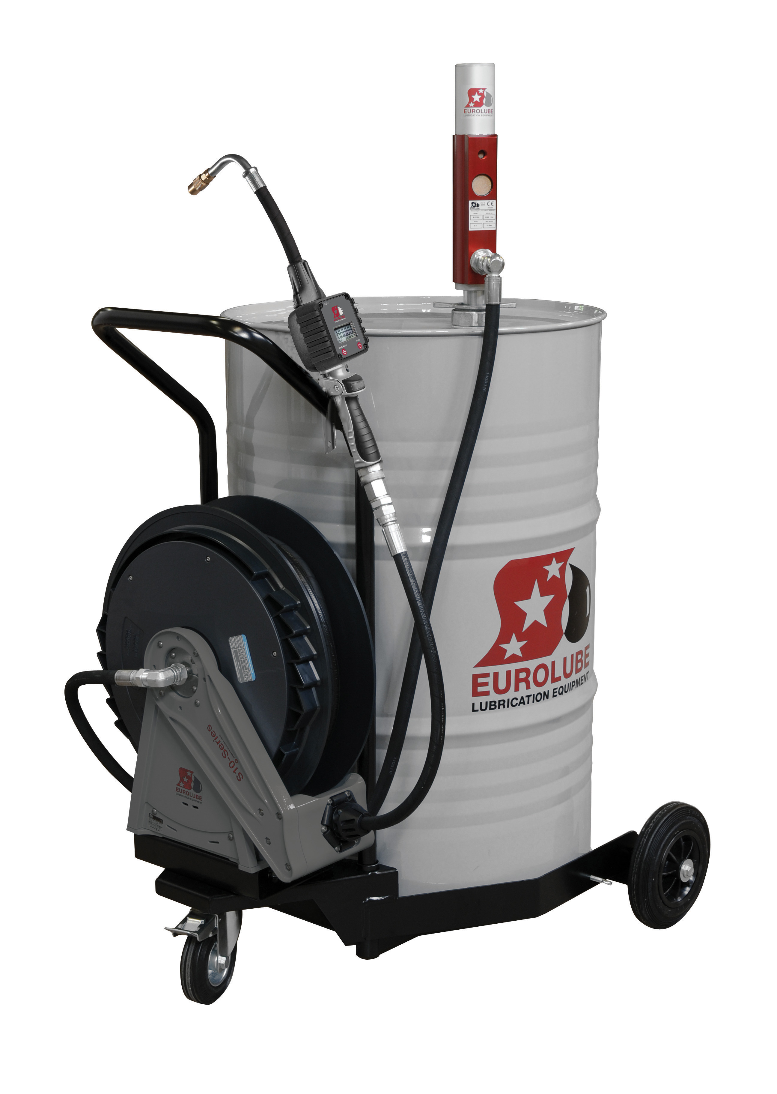 Mobile oil dispenser for 200L drums with meter Eurolube Equipment